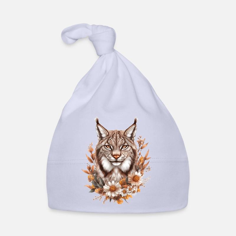 Lynx avec des fleurs - Bonnet bio Bébé - ciel
