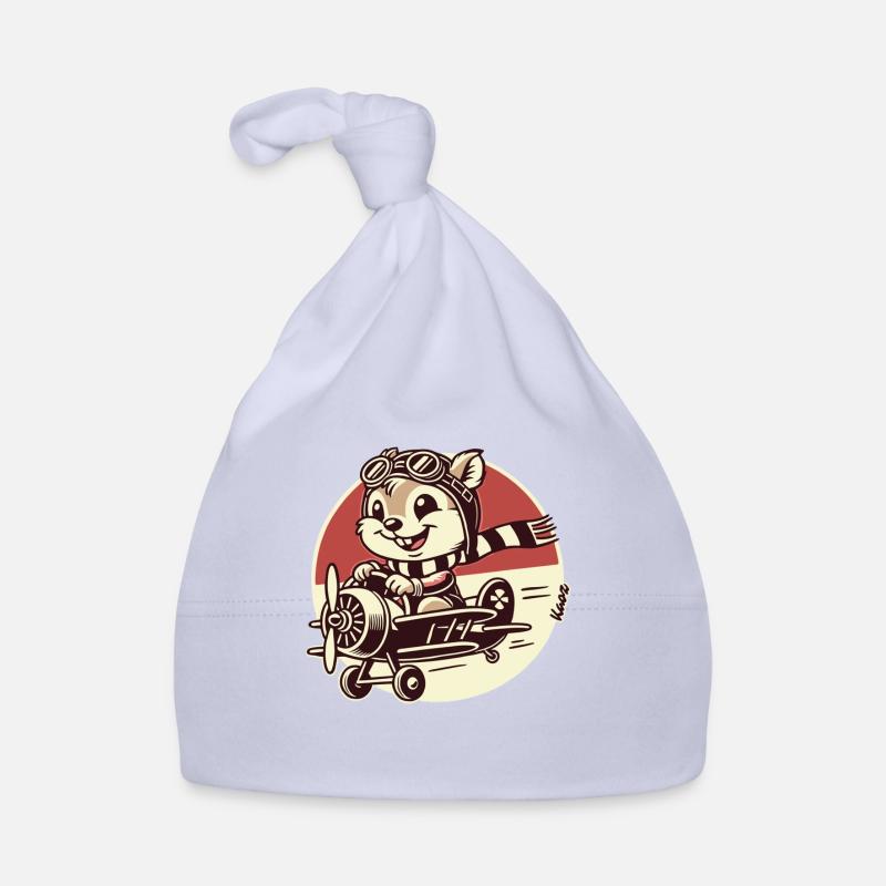 Funny Squirrel Pilot in Propeller Airplane Organic Baby Cap