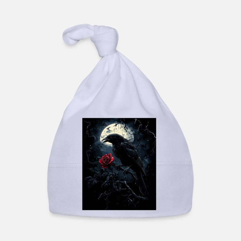 Raven Rose Moon Gloomy Gothic Black Crow Organic Baby Cap