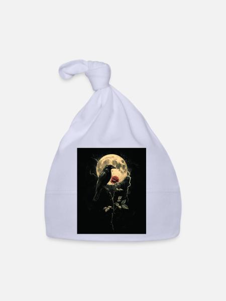 Raven Rose Moon Gloomy Gothic Black Crow - Organic Baby Cap - sky - Front