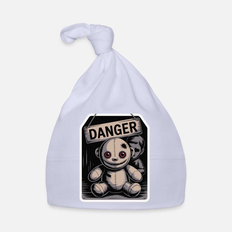 Unheimliche Puppe mit Gefahrenschild Baby Bio-Mütze