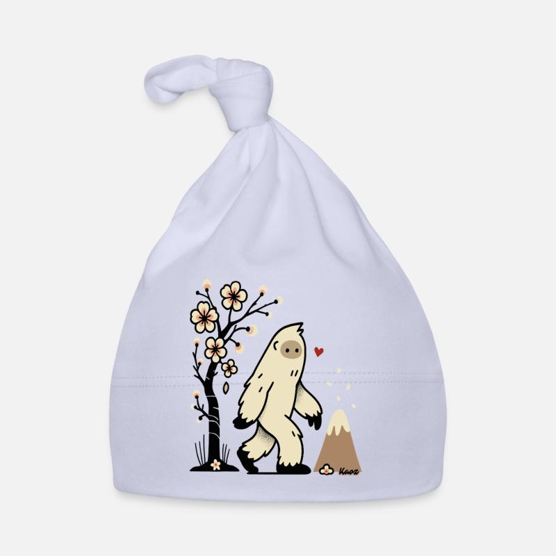 Cute Yeti with Cherry Blossoms and Volcano Organic Baby Cap