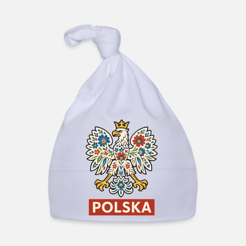 Polish White Eagle with Folk Floral Pattern Organic Baby Cap