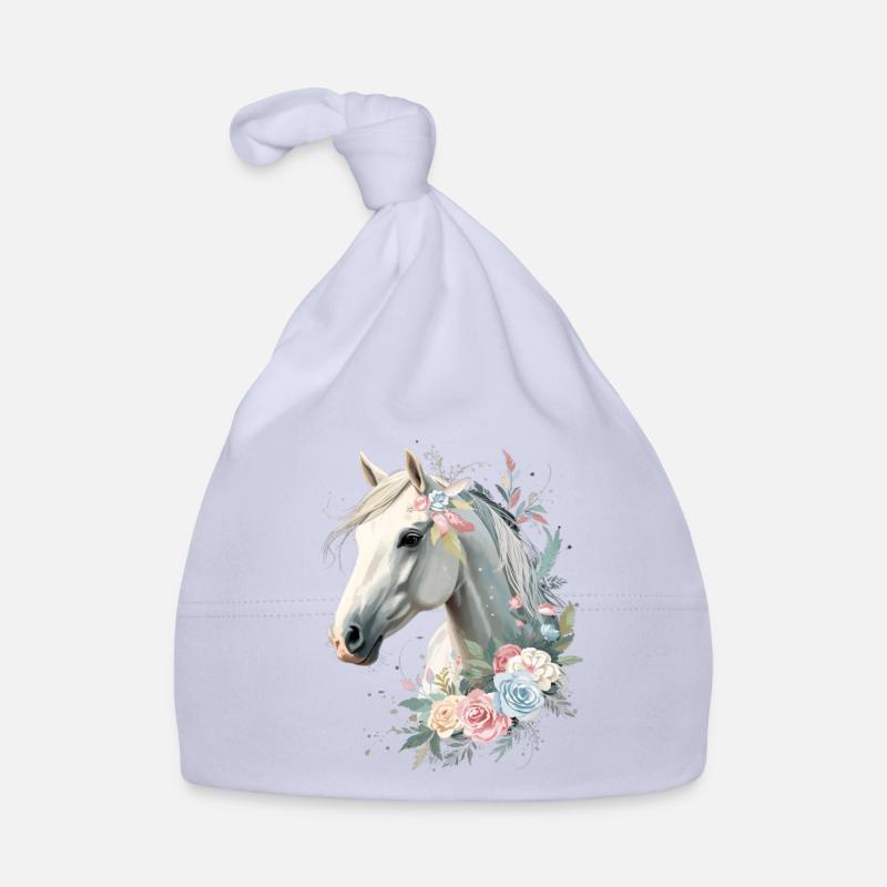 Pferd mit Blumenkranz Aquarell Baby Bio-Mütze