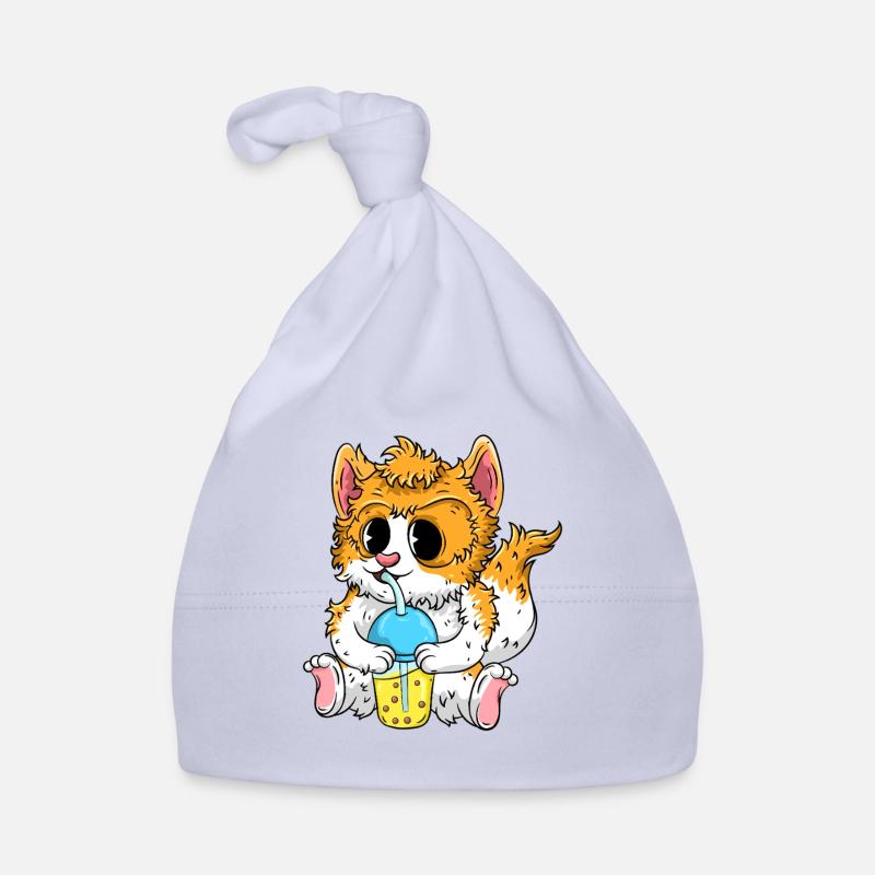 Chat mignon avec du thé à bulles Bonnet bio Bébé