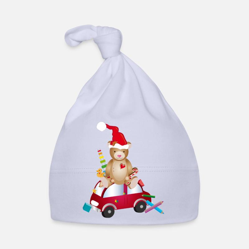 Teddy bear with santa hat on toy car Organic Baby Cap