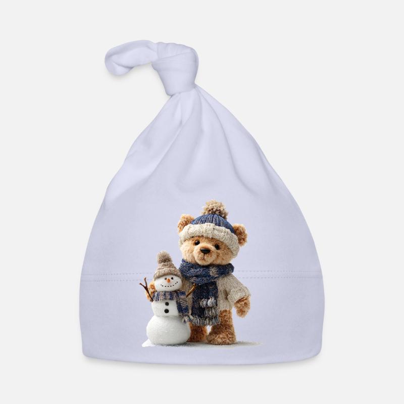 Teddybär baut einen Schneemann Baby Bio-Mütze