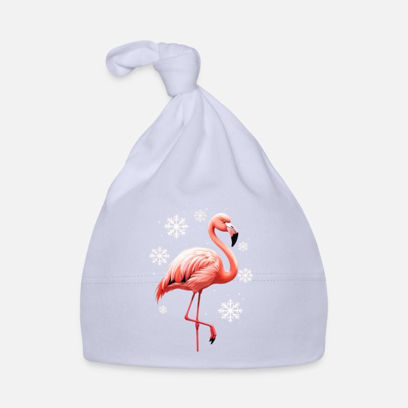 Flamingo Winterszene mit Schneeflocken Baby Bio-Mütze