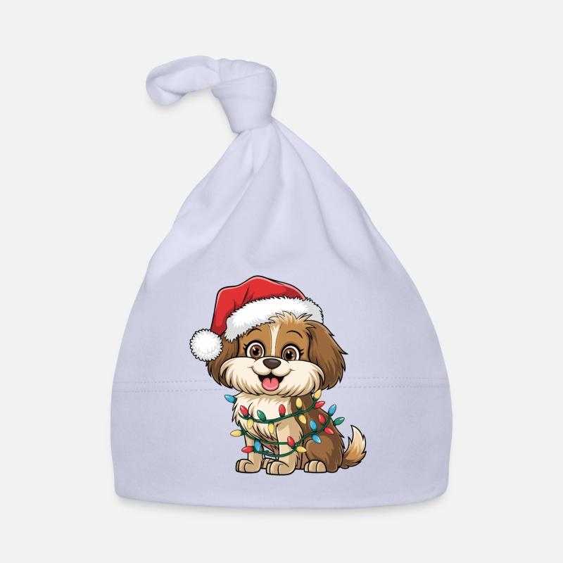 Weihnachtshund mit Lichterkette Baby Bio-Mütze