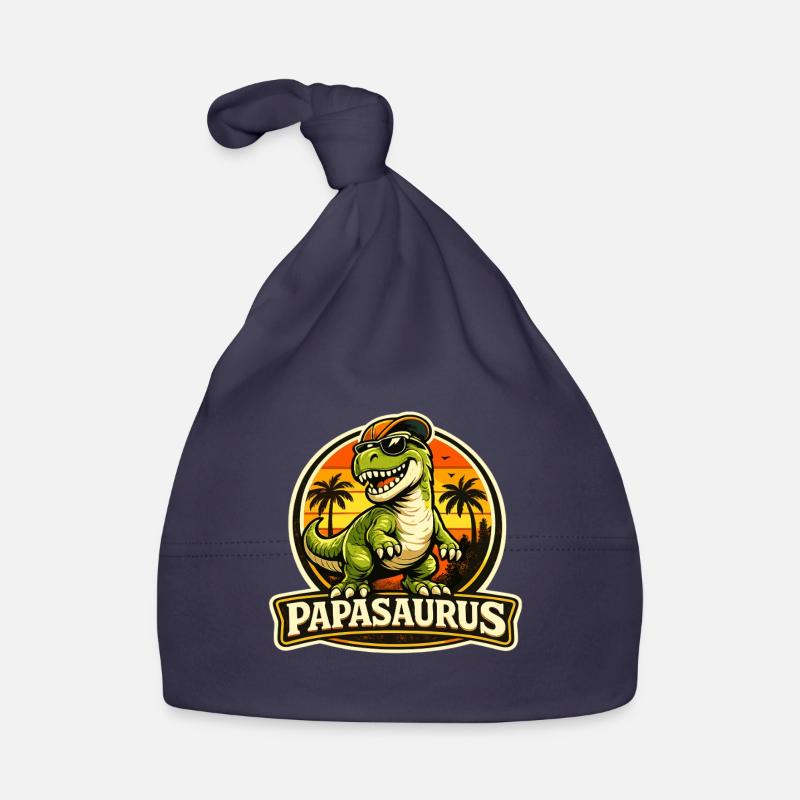 Papasaurus Dino Spruch im Retro Sunset Look Baby Bio-Mütze