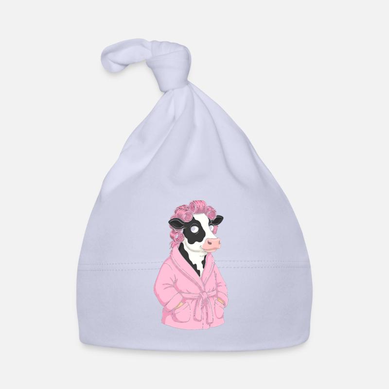 Cow in pink bathrobe with curls Organic Baby Cap