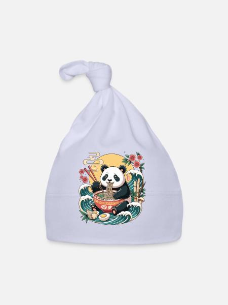Kawaii Panda Ramen Ocean Waves Bowl japonais - Bonnet bio Bébé - ciel - Devant
