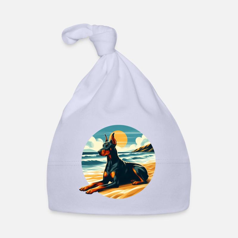 Doberman sur la plage Bonnet bio Bébé