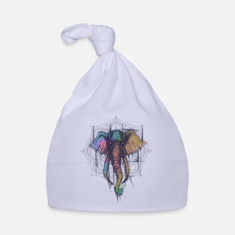 elephant coloré + mandala - Bonnet bio Bébé - ciel