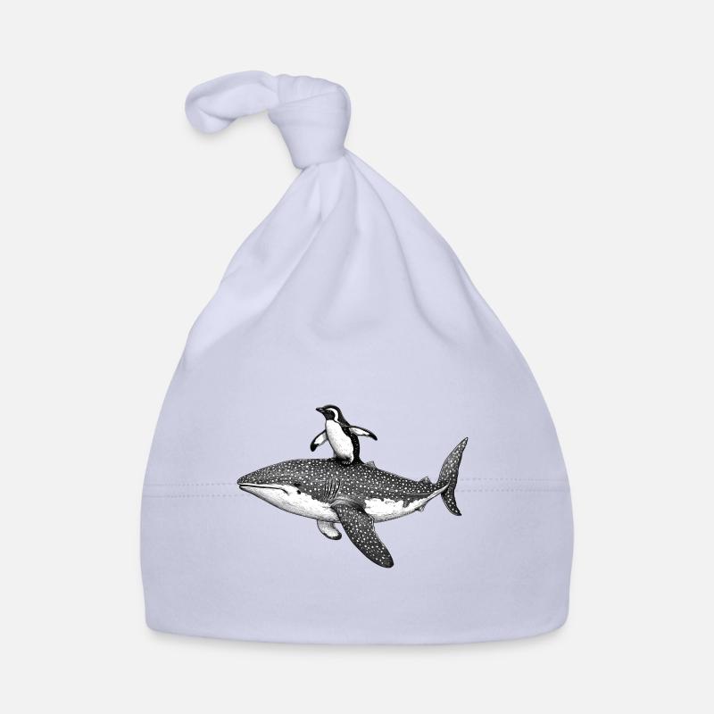 Pingouin, surf, requin-baleine - Bonnet bio Bébé - ciel