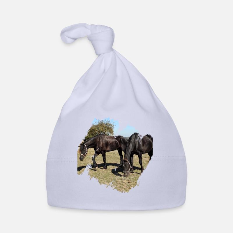 Two horses while grazing in the paddock Organic Baby Cap