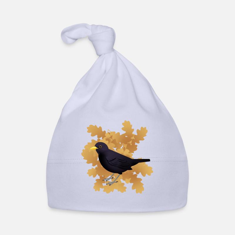 Merle noir sur feuillage d’automne Bonnet bio Bébé