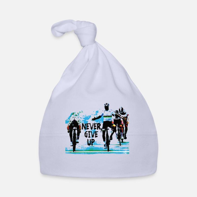 never give up - cyclisme - Bonnet bio Bébé - ciel