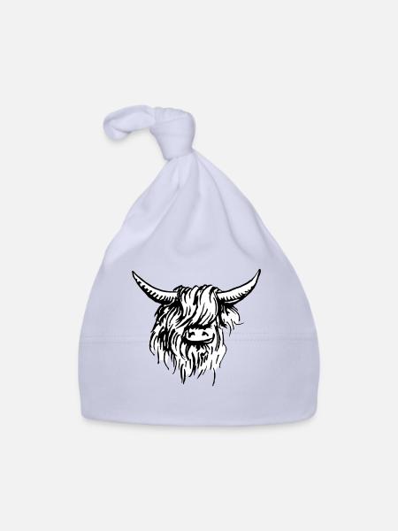Highlander écossais 03 noir et blanc - Bonnet bio Bébé - ciel - Devant