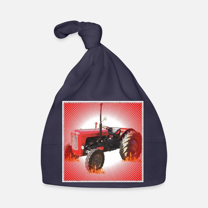 Red Tractor with Radiant Pattern Organic Baby Cap