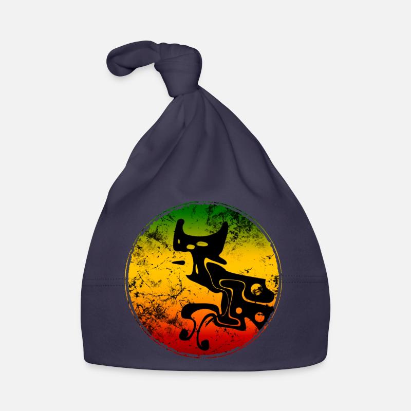 Silhouette abstraite de chat sauvage aux couleurs reggae - Bonnet bio Bébé - marine
