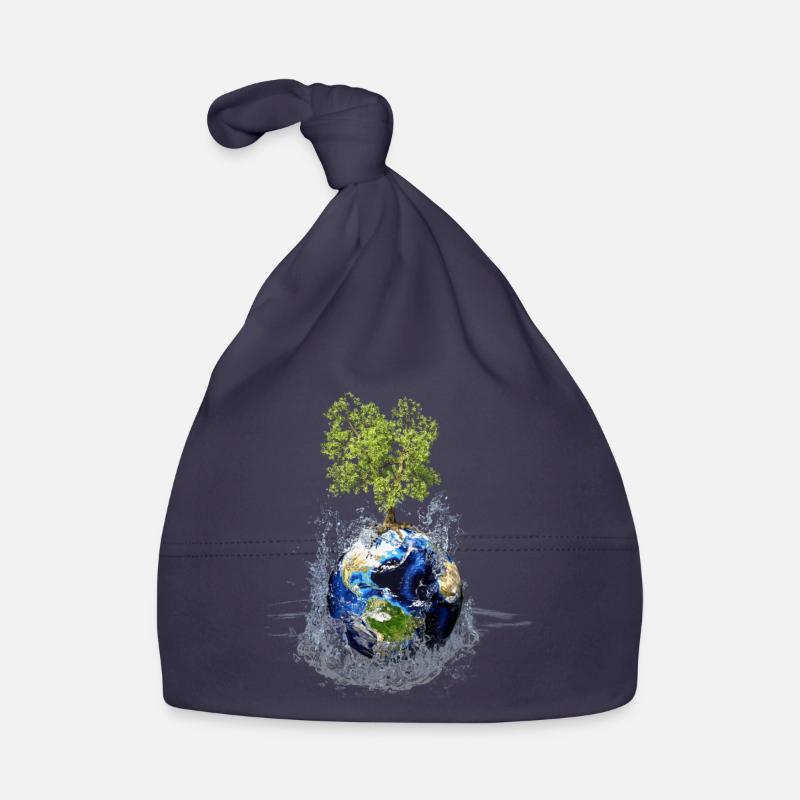 Globe with tree and water splash Organic Baby Cap