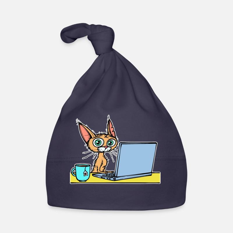 Laptop Home Office Statement Katze Kaffee Karriere Baby Bio-Mütze