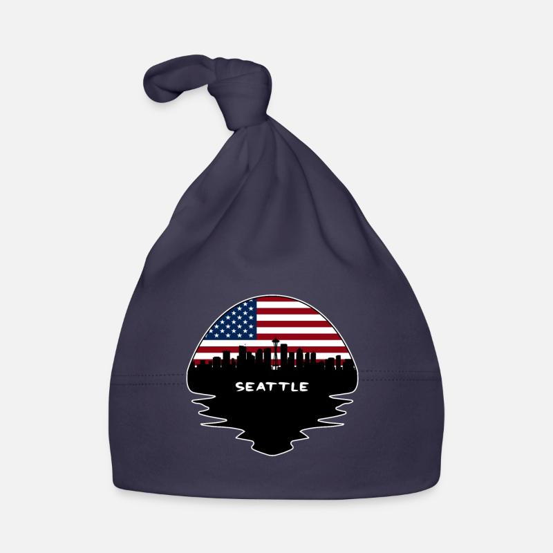 Seattle Washington Drapeau des États-Unis Skyline Silhouette Tra Bonnet bio Bébé