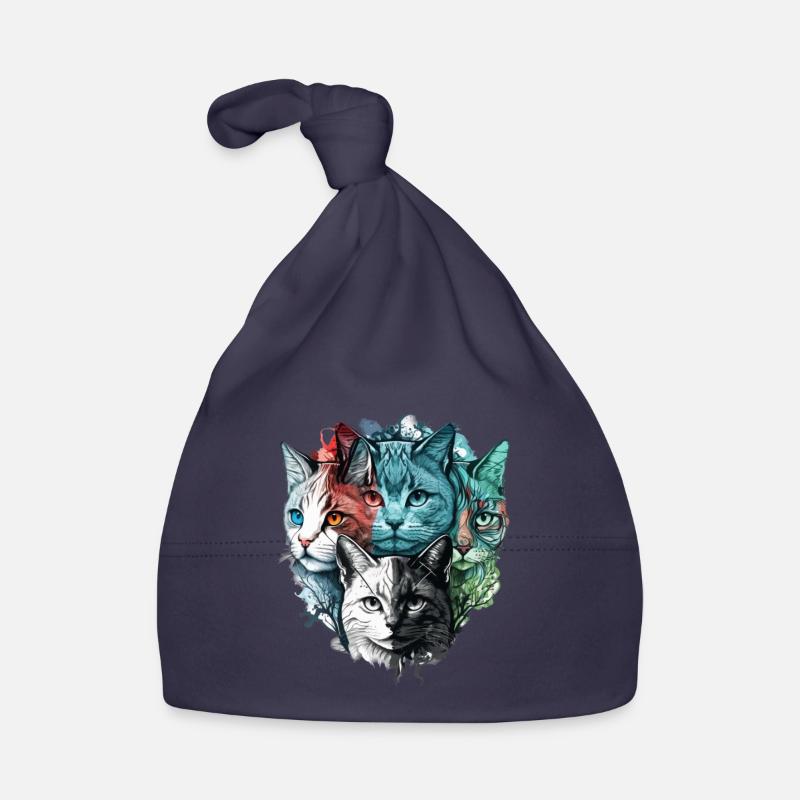 Visages de chats colorés - Bonnet bio Bébé - marine
