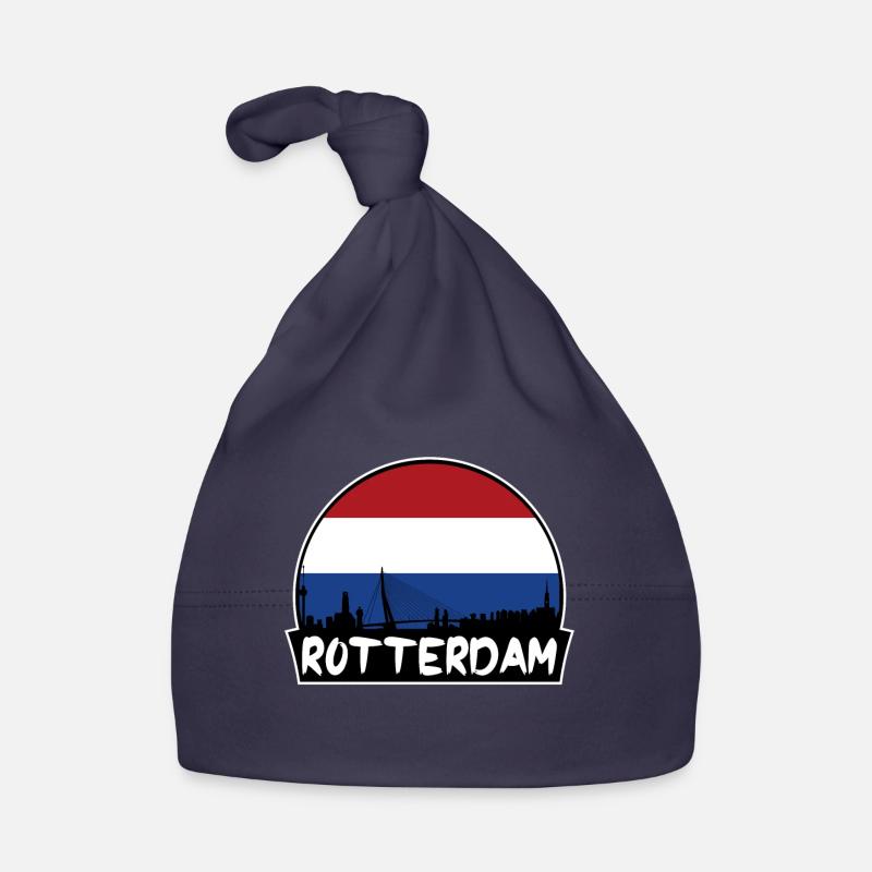 Rotterdam Pays-Bas Flag Skyline Silhouette Bonnet bio Bébé