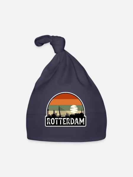 Rotterdam Netherlands Flag Skyline Travel Souvenir - Organic Baby Cap - navy - Front