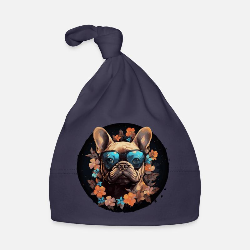 Bouledogue français avec des fleurs Bonnet bio Bébé