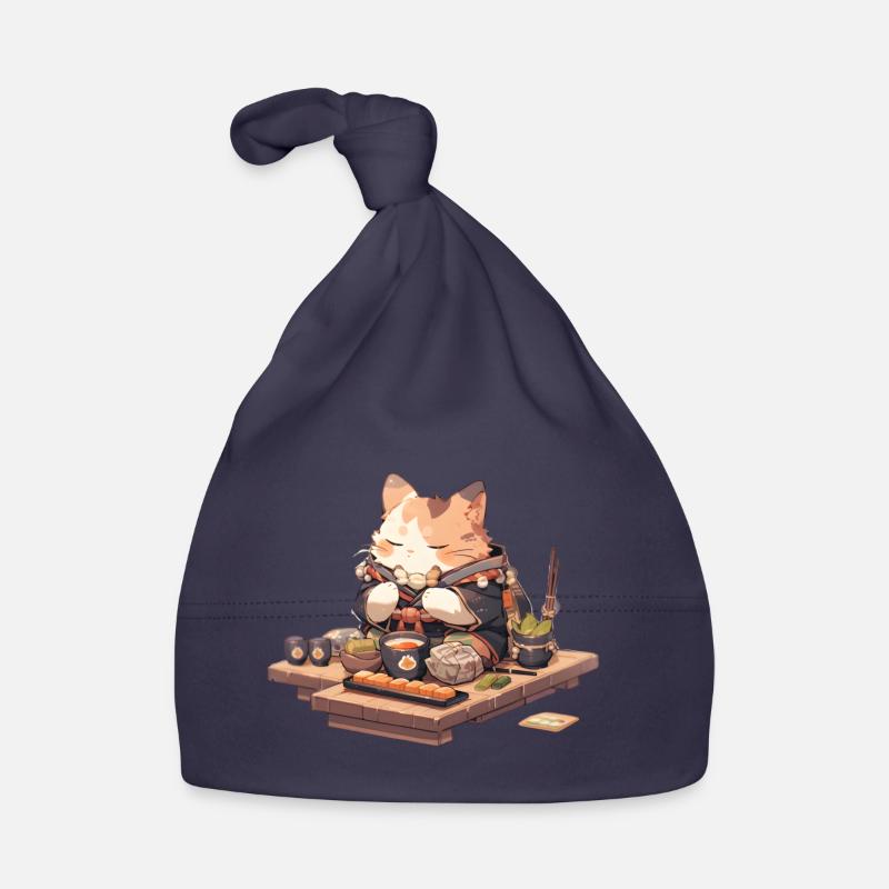 Chat samouraï manger des Ramen Bonnet bio Bébé