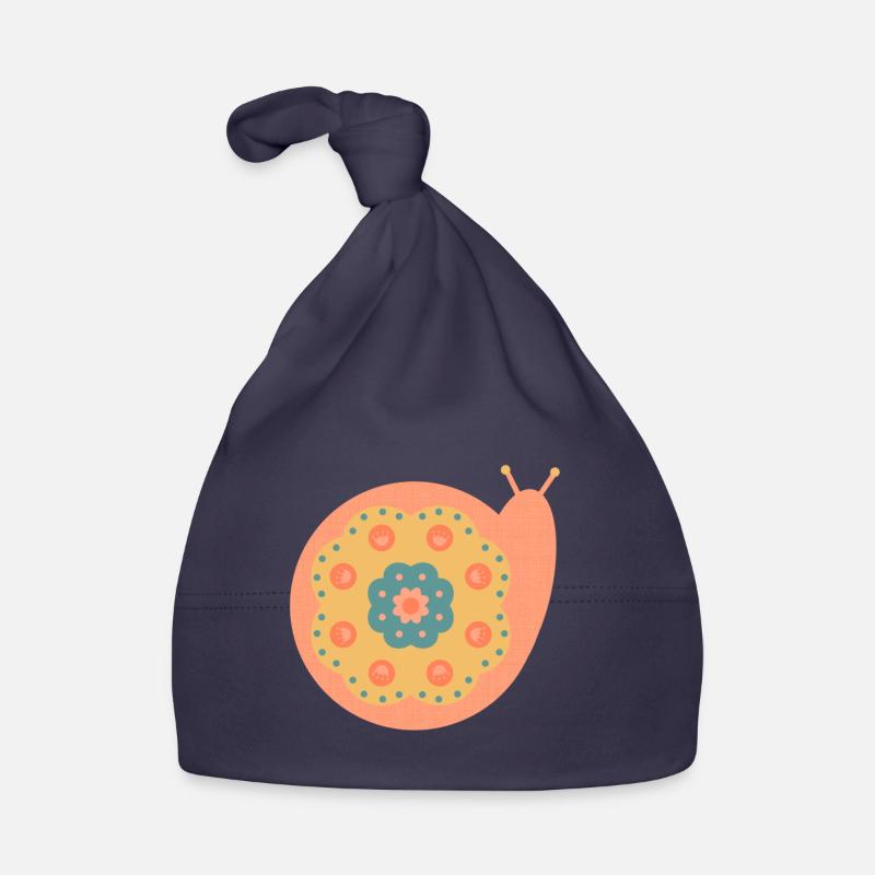 Escargot mignon avec des fleurs - Bonnet bio Bébé - marine