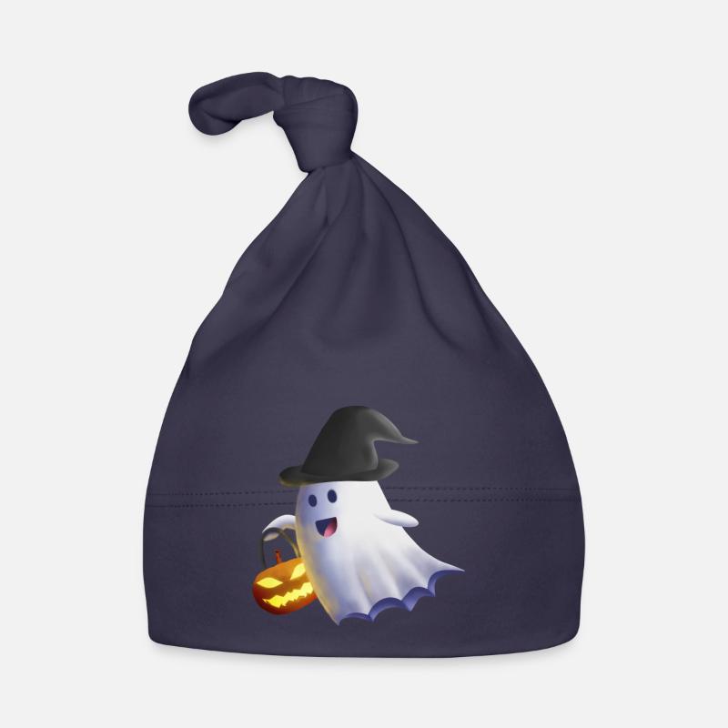 Ghost with Witch Hat and Jack-o'-Lantern Organic Baby Cap