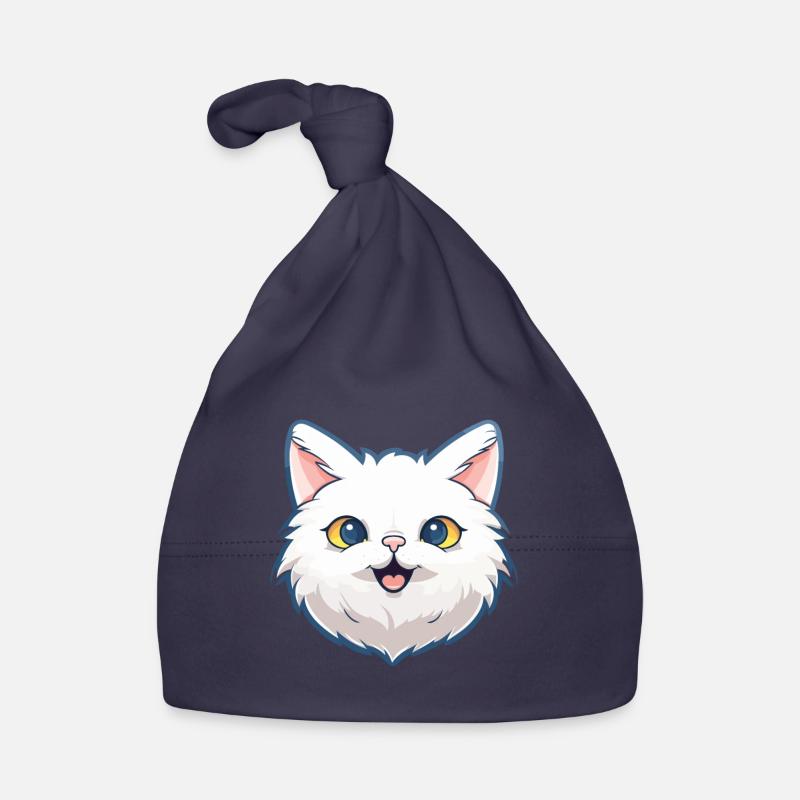 Illustration à l’aquarelle de dessin animé de chat angora turc - Bonnet bio Bébé - marine