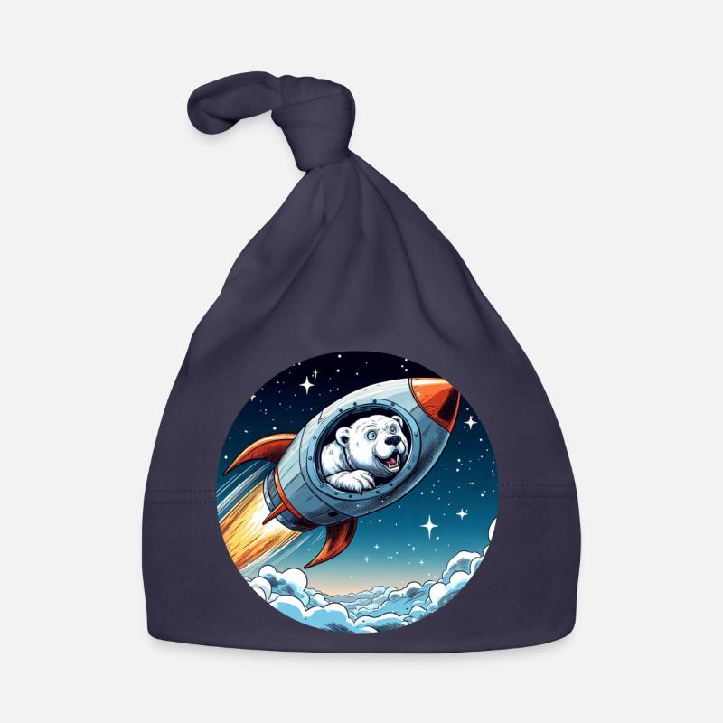 excited polar bear in a rocket comic Organic Baby Cap