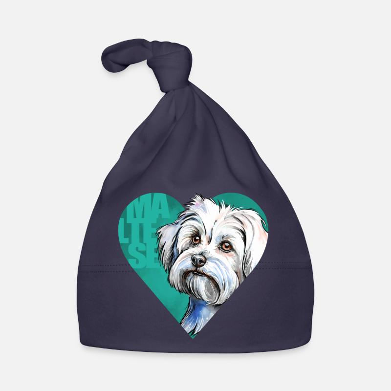 Portrait de bichon maltais - Bonnet bio Bébé - marine