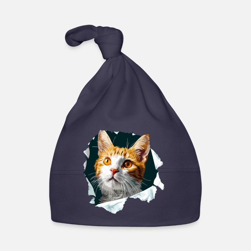 Chat, Chat, Chat, Tête de Chat, Amoureux des Chats - Bonnet bio Bébé - marine