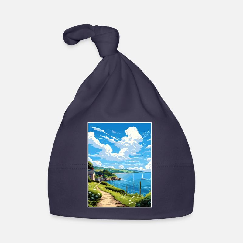 St Mawes Michaels Mount Cornwall Travel Poster Organic Baby Cap