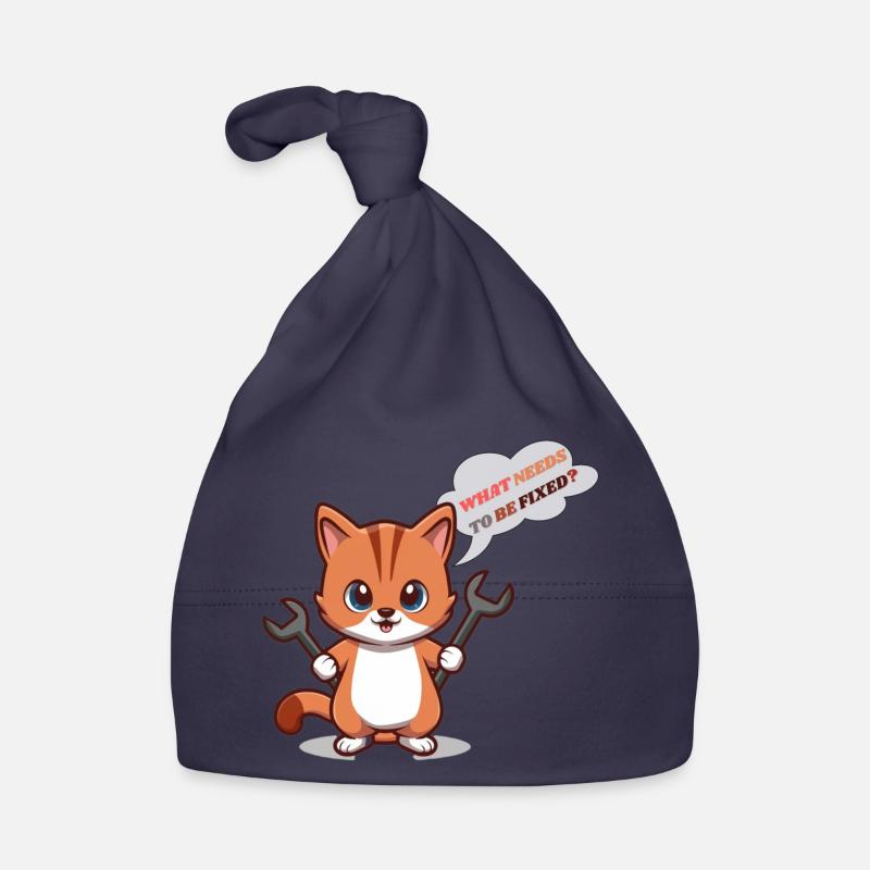 Cute Kitten with Tools and Question - Organic Baby Cap - navy