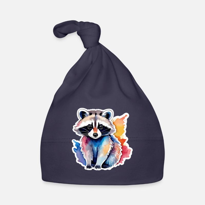 Illustration aquarelle de raton laveur - Bonnet bio Bébé - marine