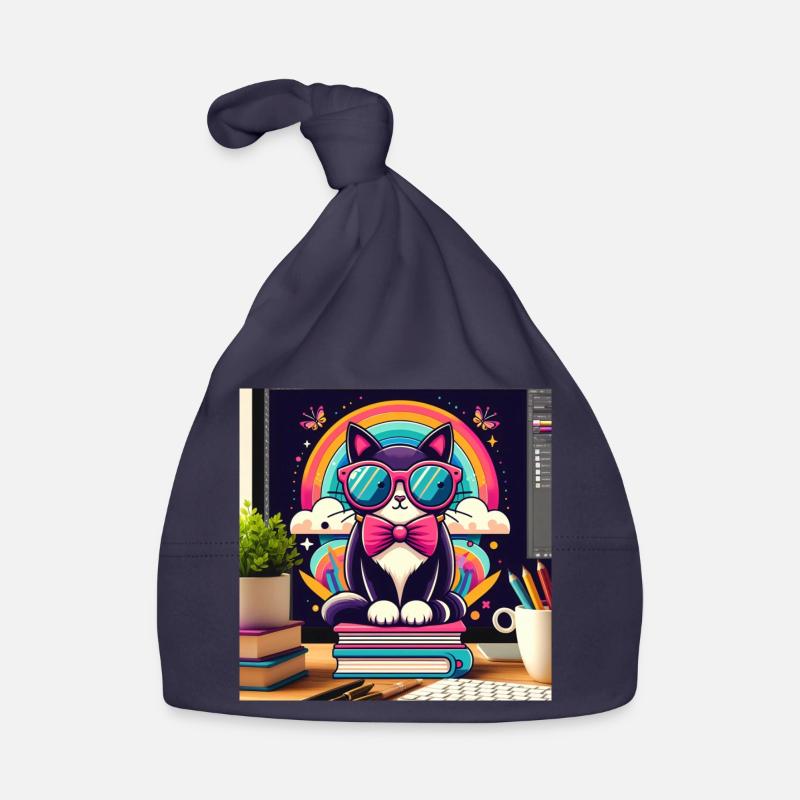 Fleißige Katze mit Brille Baby Bio-Mütze