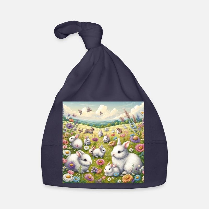 Lapins dans un champ de fleurs Bonnet bio Bébé