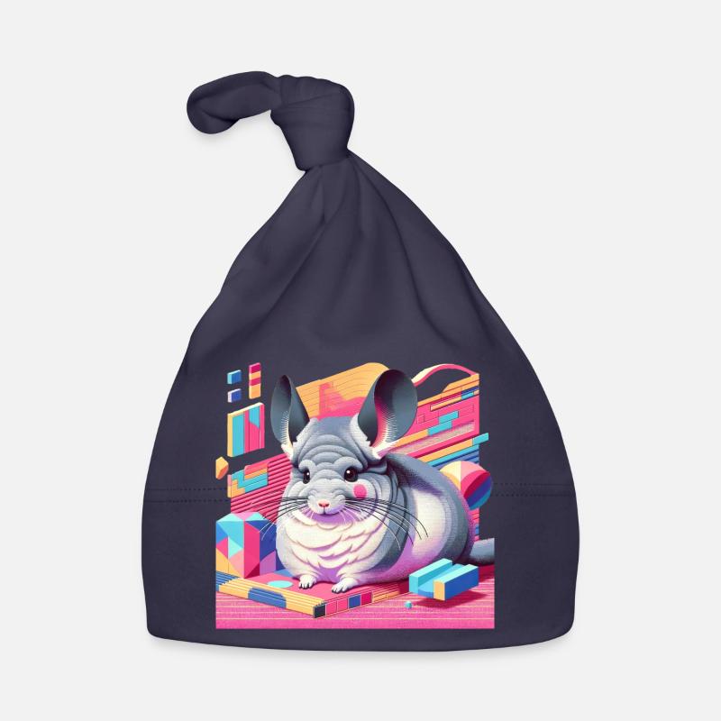 Chinchilla Néon Rétro - Bonnet bio Bébé - marine
