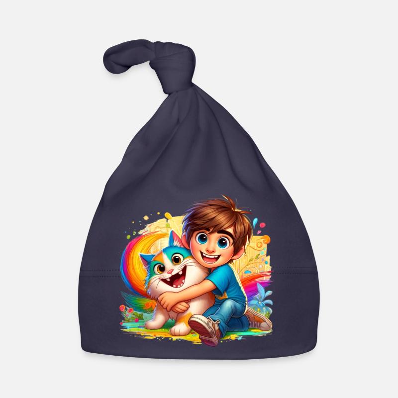 Garçon avec chat mignon Bonnet bio Bébé