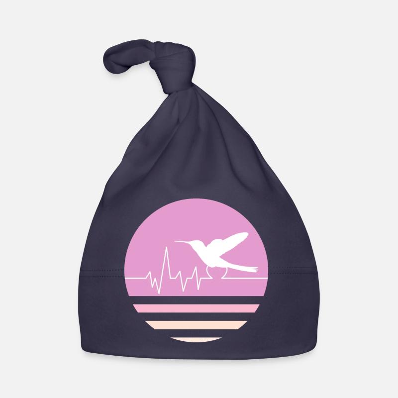 Colibri rose pastel - Bonnet bio Bébé - marine