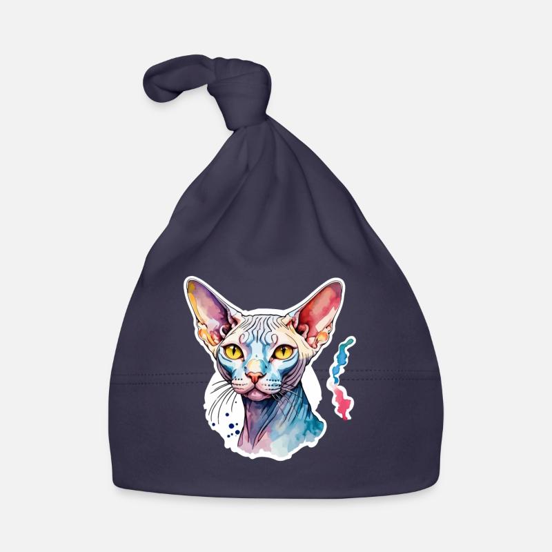 Sphynx Chat Aquarelles Bonnet bio Bébé