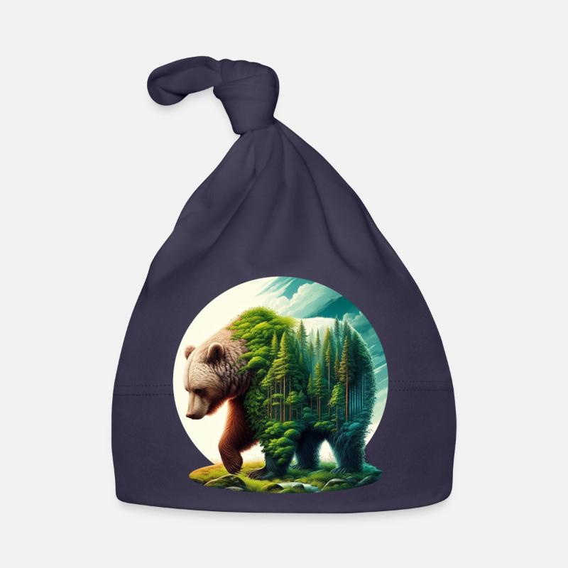Ours avec forêt en silhouette Bonnet bio Bébé