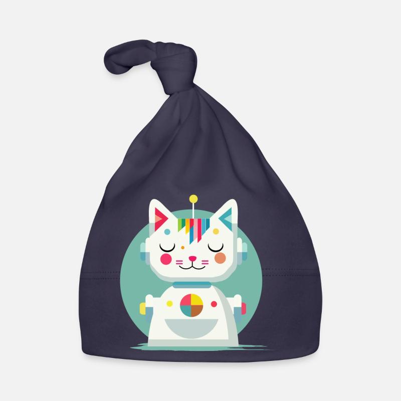 Chat robot géométrique - Illustration créative Bonnet bio Bébé